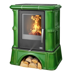 Kachlová kamna ABX Bavaria s výměníkem, kachlový sokl moosgrün